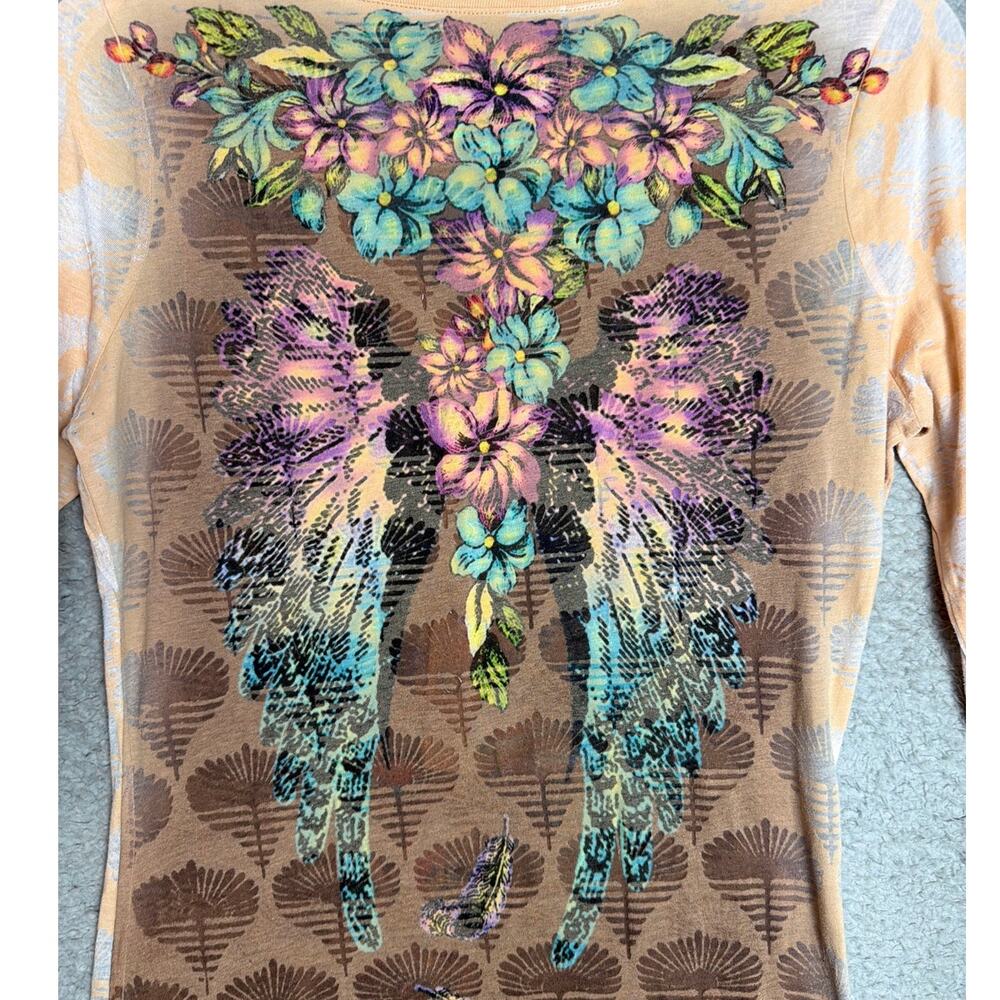 Butterfly Dropout Sheer Burnout Y2K Graphic Henley Top Boho Fairygrunge Indie M - Picture 11 of 13